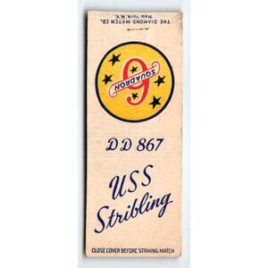 USS Stribling DD 867 US Navy Ship Military War Boat Matchbook Cover 1940s Naval